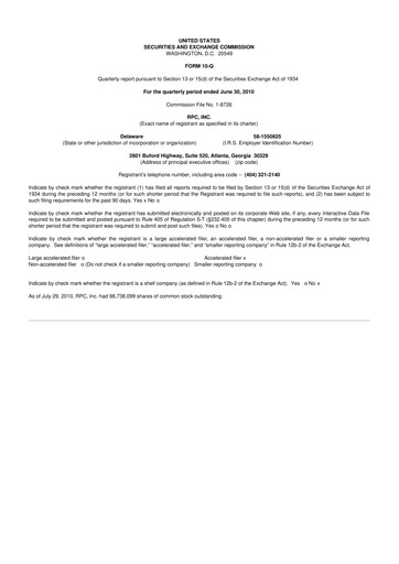 Thumbnail RPC, Inc. 10-Q Quarterly Report FY 