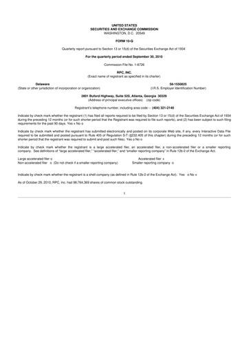 Thumbnail RPC, Inc. 10-Q Quarterly Report FY 