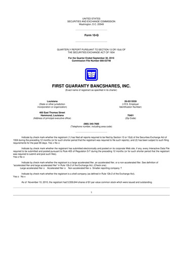 Thumbnail First Guaranty Bancshares 10-Q Quarterly Report FY 