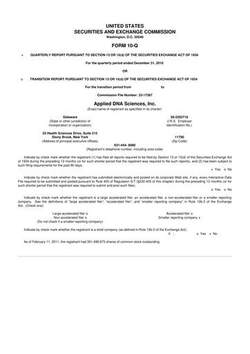 Miniature Applied DNA Sciences
 10-Q Rapport trimestriel  