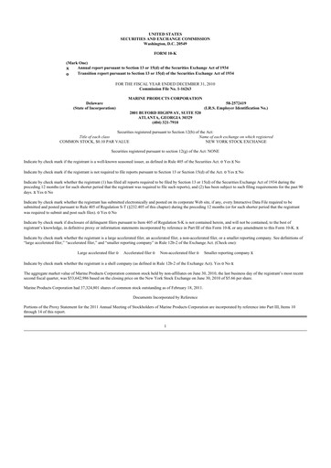 Thumbnail Marine Products Corporation 10-K Annual Report 