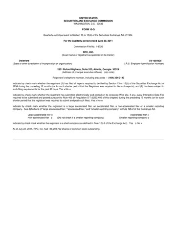 Thumbnail RPC, Inc. 10-Q Quarterly Report FY2011 