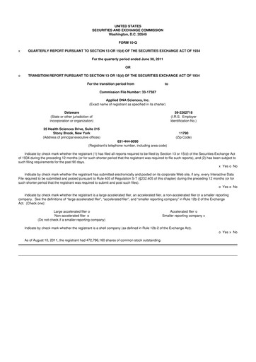 Miniature Applied DNA Sciences
 10-Q Rapport trimestriel 2011 