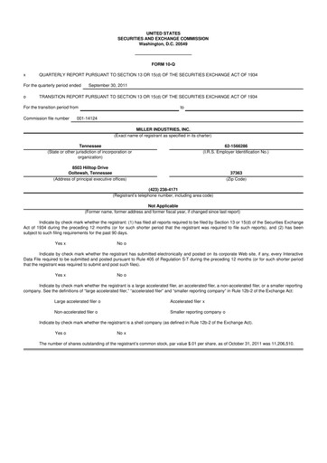 Thumbnail Miller Industries 10-Q Quarterly Report FY2011 
