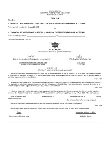 Thumbnail Value Line 10-Q Quarterly Report FY2012 