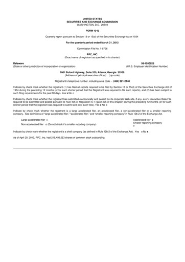 Thumbnail RPC, Inc. 10-Q Quarterly Report FY2012 