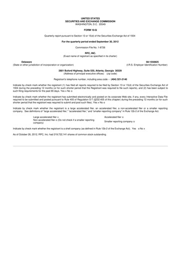 Thumbnail RPC, Inc. 10-Q Quarterly Report FY2012 
