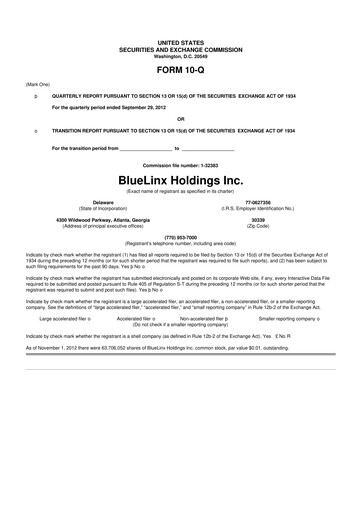Thumbnail Bluelinx 10-Q Quarterly Report FY2012 