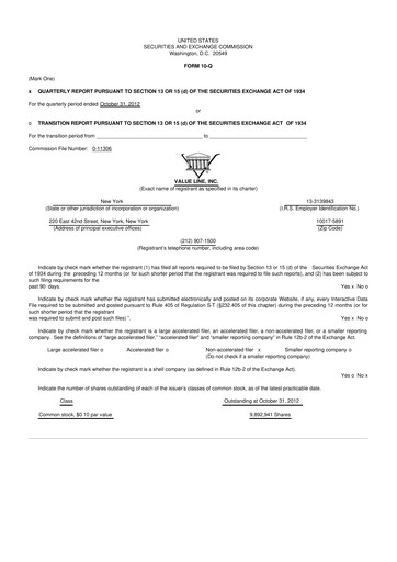 Thumbnail Value Line 10-Q Quarterly Report FY2013 