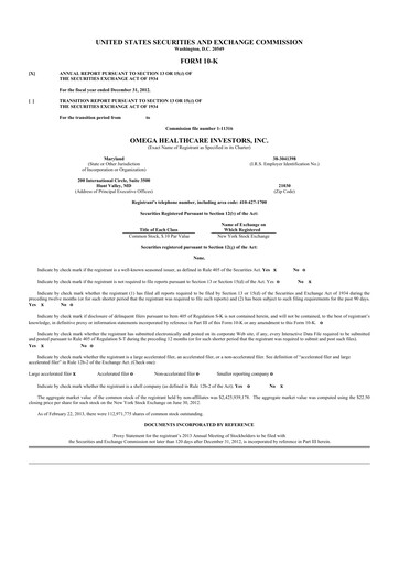 Miniature Omega Healthcare Investors 10-K Rapport annuel 2012
