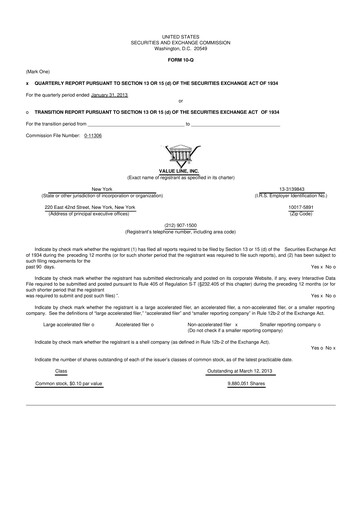 Thumbnail Value Line 10-Q Quarterly Report FY2013 