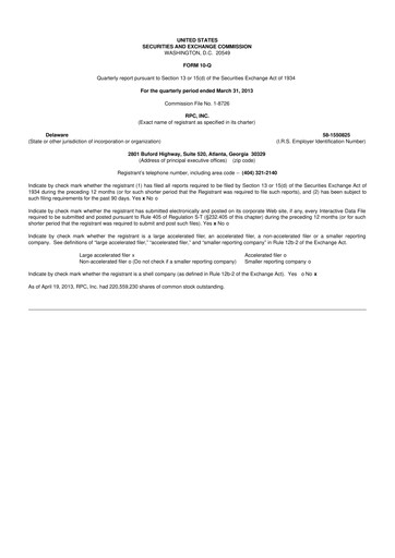 Thumbnail RPC, Inc. 10-Q Quarterly Report FY2013 