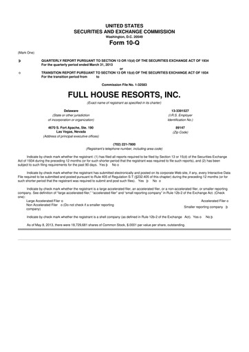 Vorschaubild Full House Resorts
 10-Q Quartalsbericht 2013 