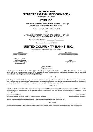 Miniature United Community Bank 10-Q Rapport trimestriel  