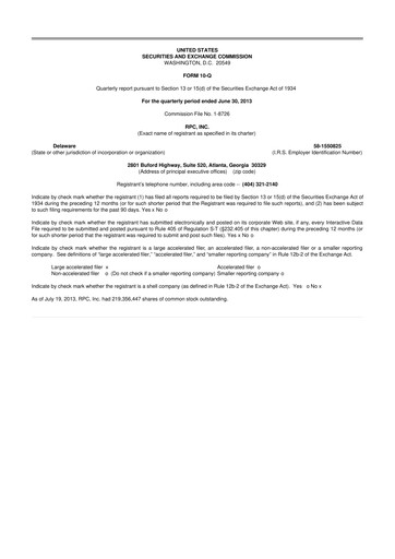 Thumbnail RPC, Inc. 10-Q Quarterly Report FY2013 