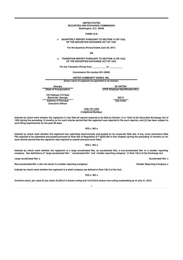 Miniature United Community Bank 10-Q Rapport trimestriel  