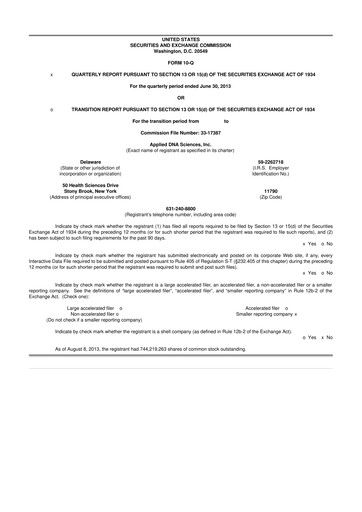 Miniature Applied DNA Sciences
 10-Q Rapport trimestriel 2013 