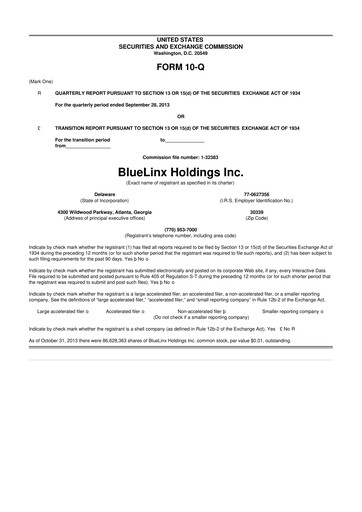 Thumbnail Bluelinx 10-Q Quarterly Report FY2013 