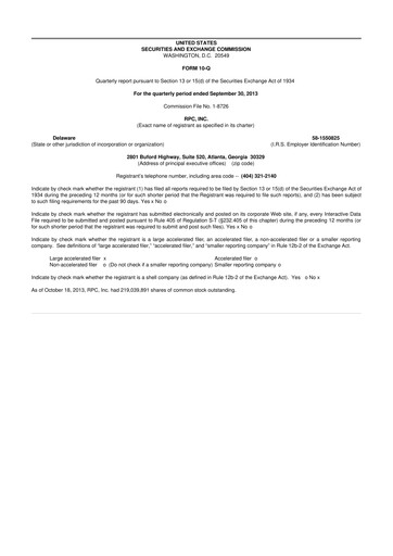 Thumbnail RPC, Inc. 10-Q Quarterly Report FY2013 