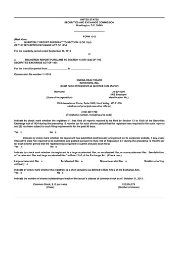 Thumbnail Omega Healthcare Investors 10-Q Quarterly Report FY2013 