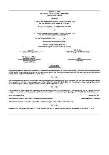 Miniature United Community Bank 10-Q Rapport trimestriel  
