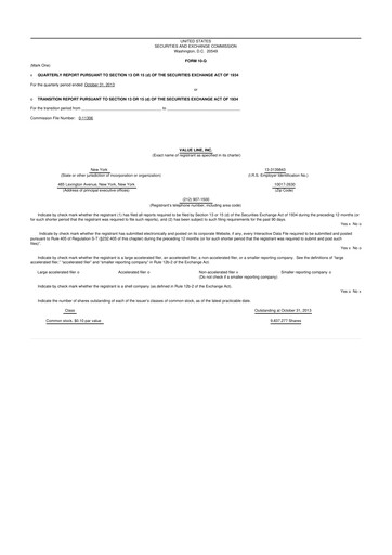 Thumbnail Value Line 10-Q Quarterly Report FY2014 