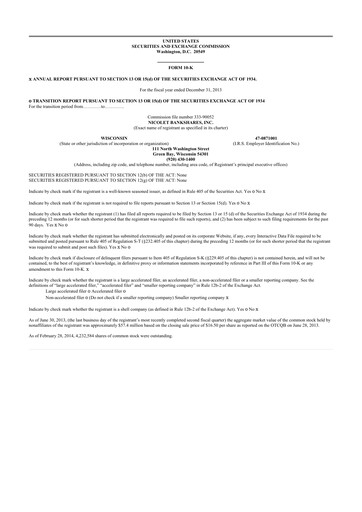 Thumbnail Nicolet Bankshares 10-K Annual Report 2013