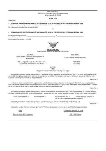Thumbnail Value Line 10-Q Quarterly Report FY2014 