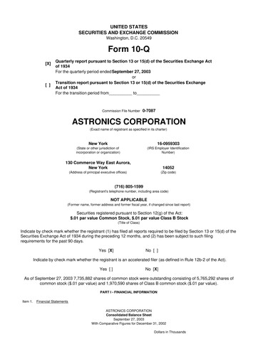 Thumbnail Astronics Corporation
 10-Q Quarterly Report FY 
