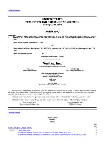 Miniature Ventas 10-Q Rapport trimestriel  