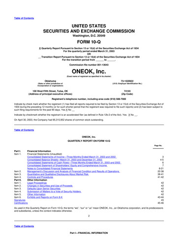 Vorschaubild Oneok 10-Q Quartalsbericht  