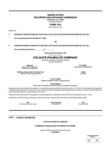 Thumbnail Colgate-Palmolive 10-Q Quarterly Report FY 