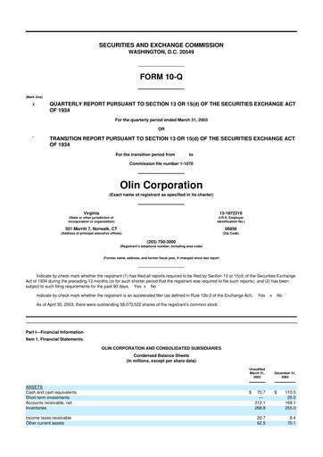 Thumbnail Olin Corporation 10-Q Quarterly Report FY 