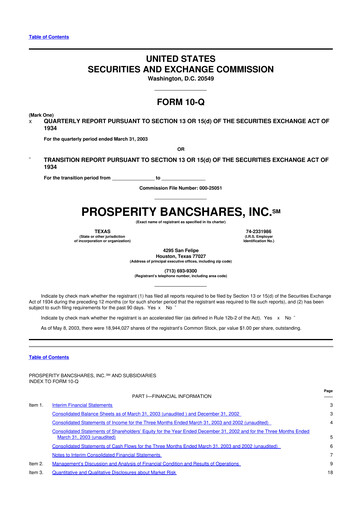 Thumbnail Prosperity Bancshares
 10-Q Quarterly Report FY 