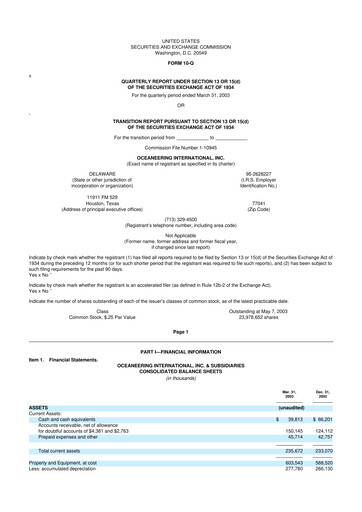 Thumbnail Oceaneering International
 10-Q Quarterly Report FY 