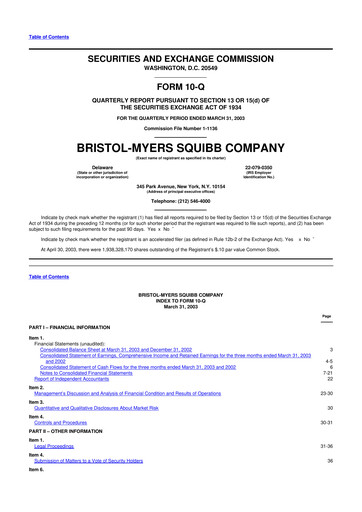 Thumbnail Bristol-Myers Squibb 10-Q Quarterly Report FY 