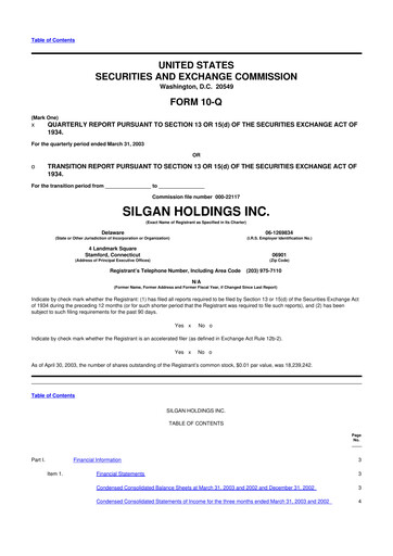Thumbnail Silgan Holdings
 10-Q Quarterly Report FY 