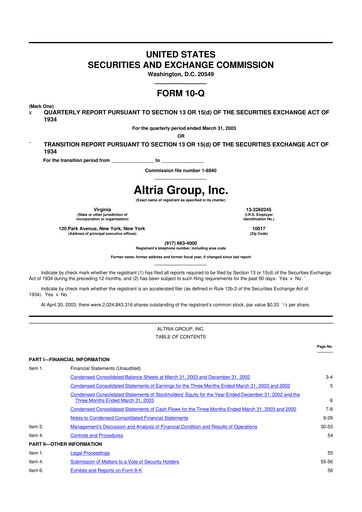 Thumbnail Altria Group 10-Q Quarterly Report FY 