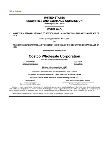 Miniature Costco 10-Q Rapport trimestriel  