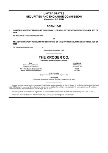 Miniature Kroger 10-Q Rapport trimestriel  