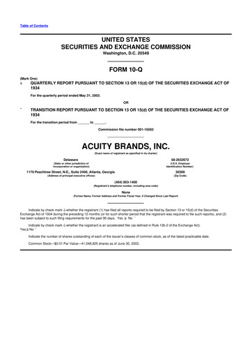 Thumbnail Acuity Brands
 10-Q Quarterly Report FY 