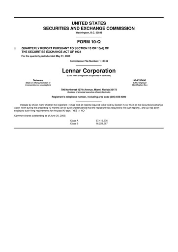 Miniature Lennar 10-Q Rapport trimestriel  