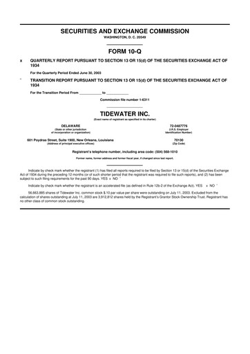 Thumbnail Tidewater 10-Q Quarterly Report FY 