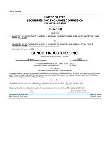Miniature Gencor Industries
 10-Q Rapport trimestriel  