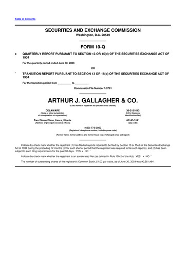 Thumbnail Arthur J. Gallagher & Co.
 10-Q Quarterly Report FY 