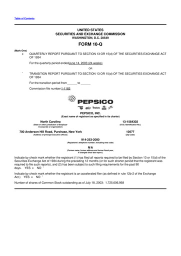 Miniature Pepsico 10-Q Rapport trimestriel  