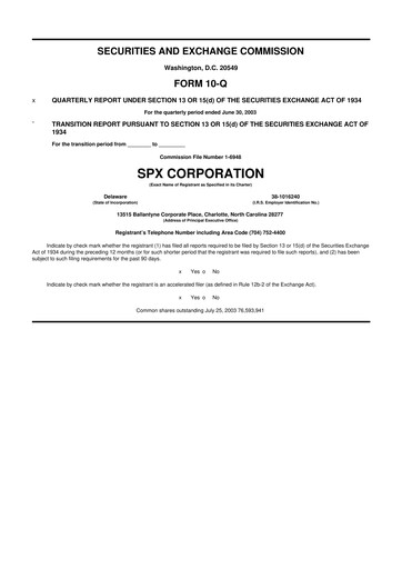 Miniature SPX Technologies 10-Q Rapport trimestriel  