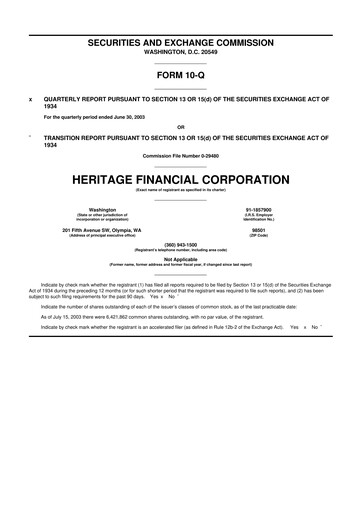 Thumbnail Heritage Financial 10-Q Quarterly Report FY 