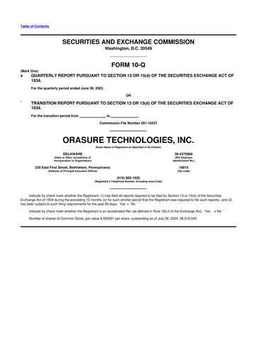 Thumbnail OraSure Technologies 10-Q Quarterly Report FY 