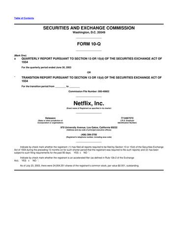 Miniature Netflix 10-Q Rapport trimestriel  